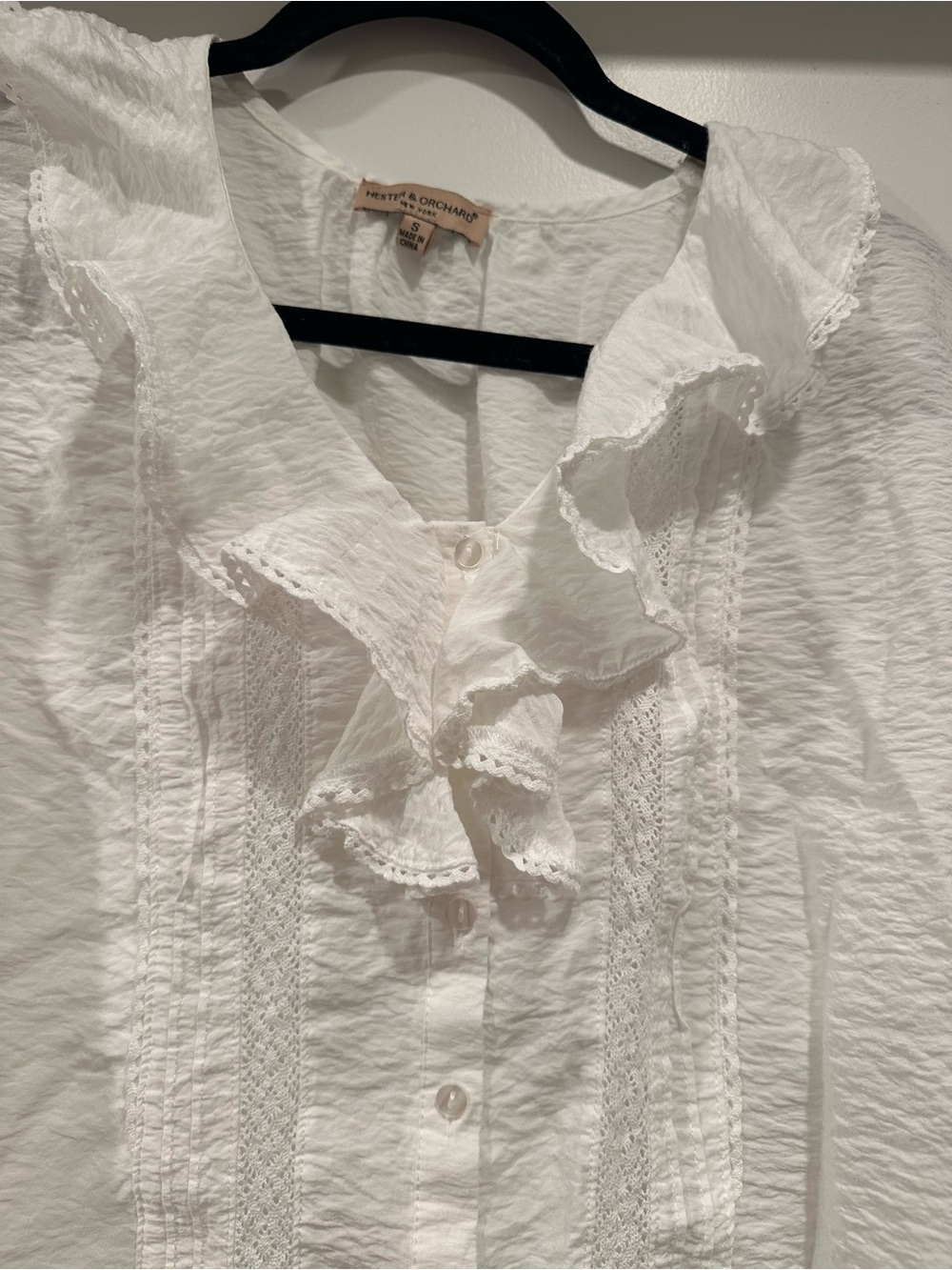 White Ruffled Button-Front Women's Blouse - Picture 2 of 4